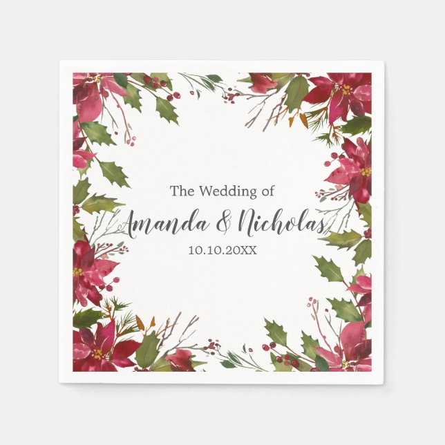 Serviette En Papier Yuletide | Floral Noël Mariage cadre d'hiver (Devant)
