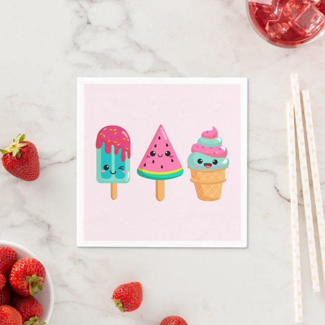 Serviette En Papier Yummy Ice Cream Trio Vibe été (En situation)