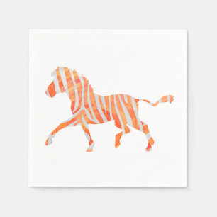 Serviette En Papier Zebra Orange et Silhouette blanche
