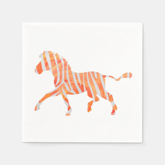 Serviette En Papier Zebra Orange et Silhouette blanche (Devant)