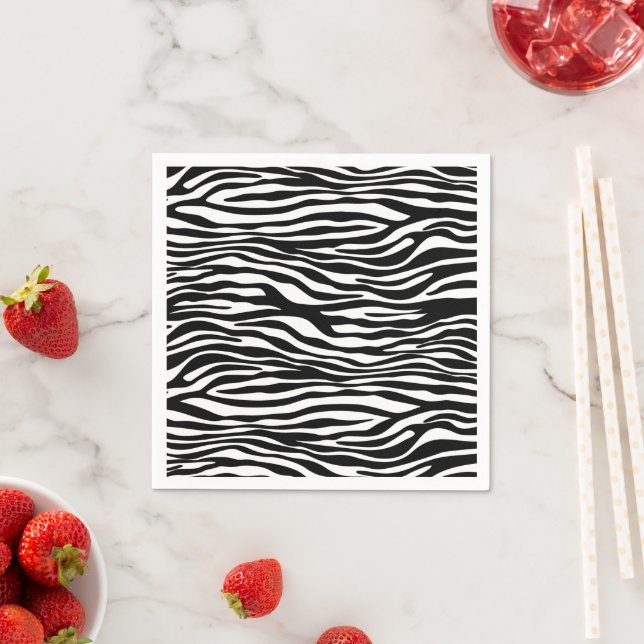 Serviette En Papier Zebra Print, Zebra Stripes, Noir Et Blanc (En situation)