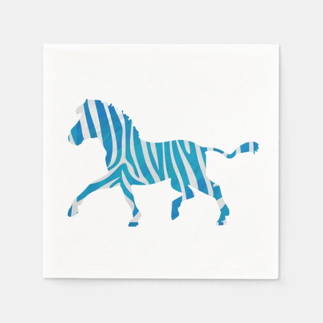 Serviette En Papier Zebra Silhouette Bleu et Blanc (Devant)