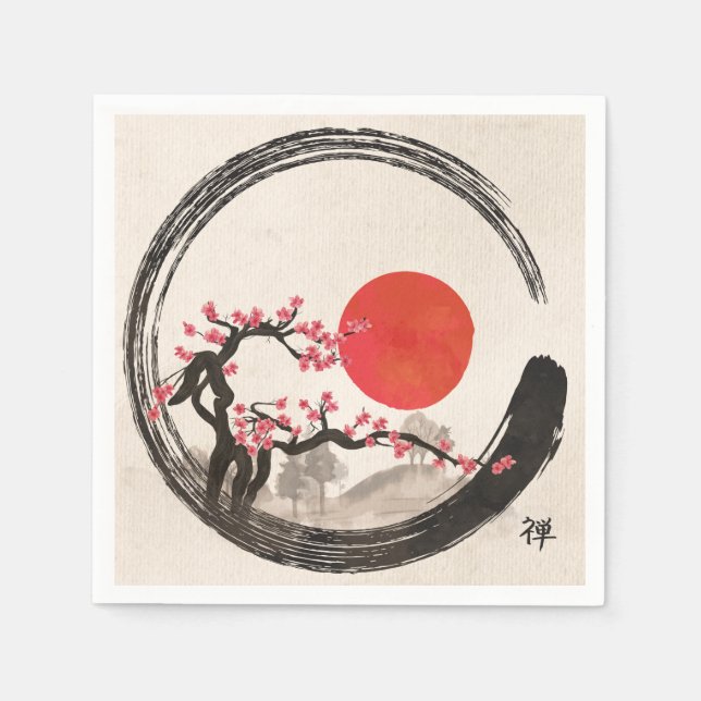Serviette En Papier Zen Enso Circle et Sakura Tree (Devant)