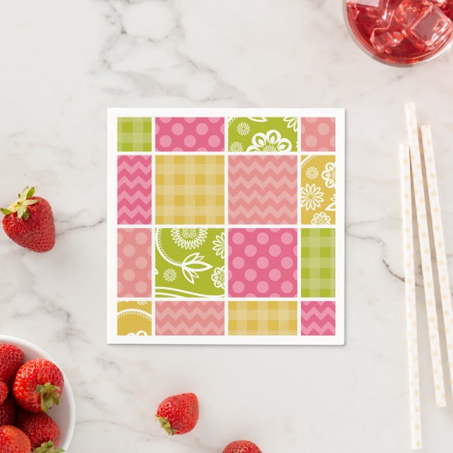 Serviette En Papier Zigzag, Chevron, Pois, En vichy, Patchwork (En situation)