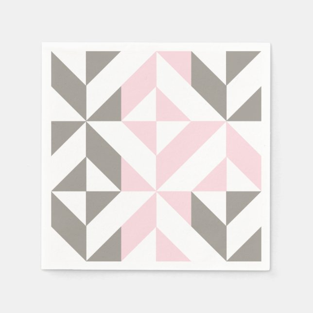 Serviette En Papier ZigZag géométrique rose et argent (Devant)