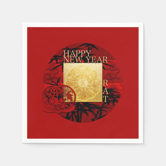 Serviette En Papier Zodiac Yin Yang Bamboo Rat Chinois Année 2020 PN (Devant)