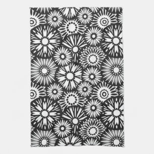 Serviette florale noire et blanche