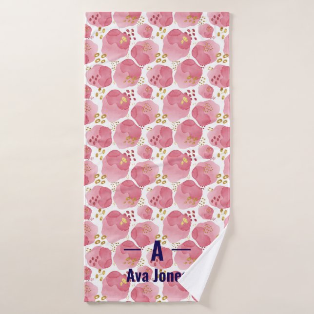 Serviette florale rose personnalisée - Nom personn (Serviette de bain)