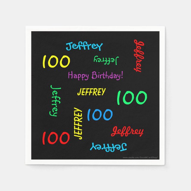 Serviette Jetable 100e fête d'anniversaire Nom de répétition Black P (Devant)