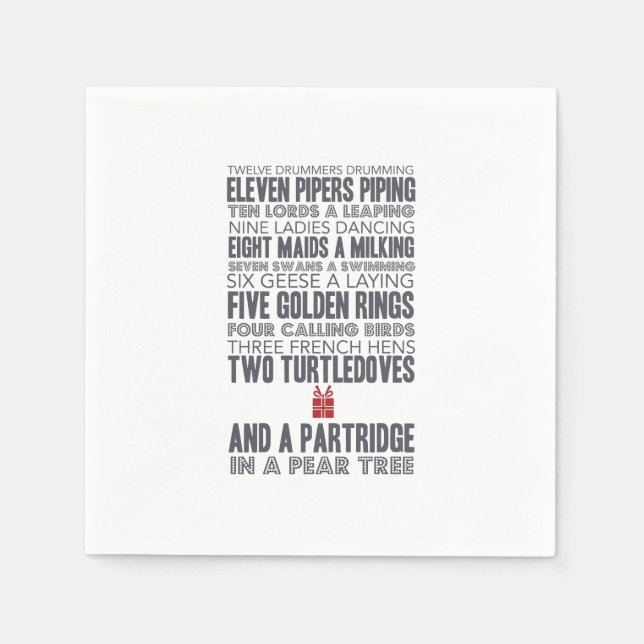 Serviette Jetable 12 Jours de Noël | Red (Devant)