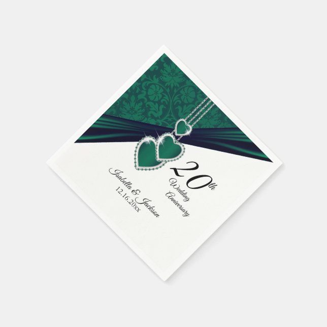 Serviette Jetable 20e anniversaire du Mariage émeraude (Coin)