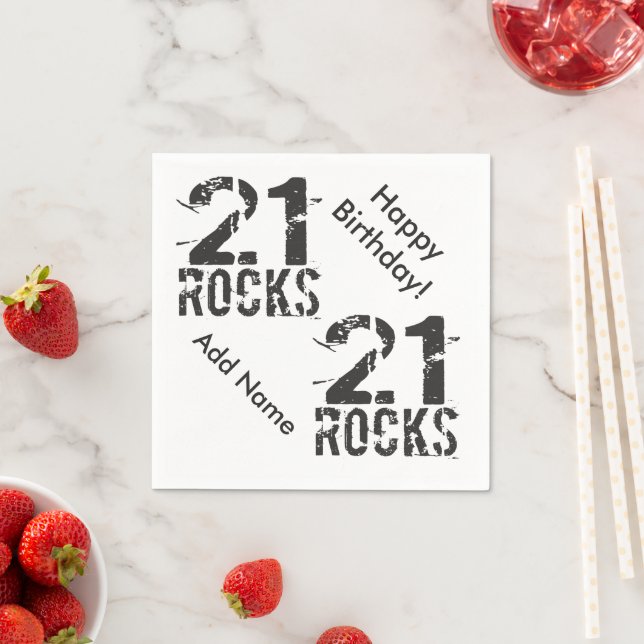 Serviette Jetable 21e anniversaire Personnalisé Nom 21 Rocks Papier  (En situation)
