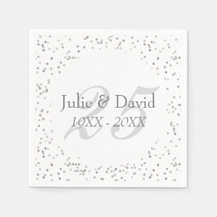 Serviette Jetable 25e Anniversaire de Mariage Argent Paillettes de C