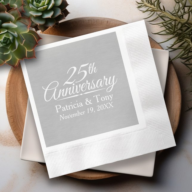 Serviette Jetable 25e anniversaire du Mariage Personnalisé (25th Wedding Anniversary Personalized Napkins)