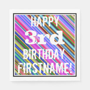 Serviette Jetable 3ème anniversaire vibrant et coloré + Nom fait s