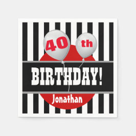 Serviette Jetable 40e anniversaire Stripes et Balloon BLACK RED A07