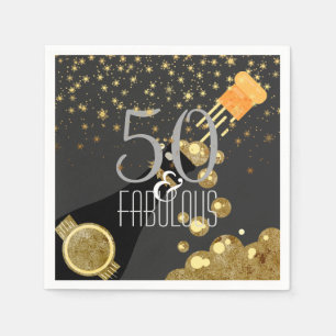 Serviette Jetable 50 et anniversaire de Champagne d'or noir fabuleux