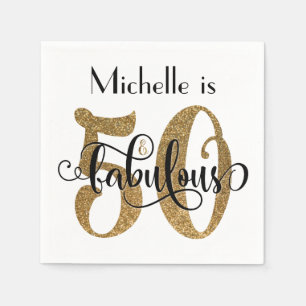 Serviette Jetable 50 & Fabuleux Parties scintillant d'or Typographie