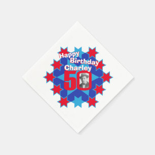 Serviette Jetable 50e anniversaire photo et nom étoile rouge serviet