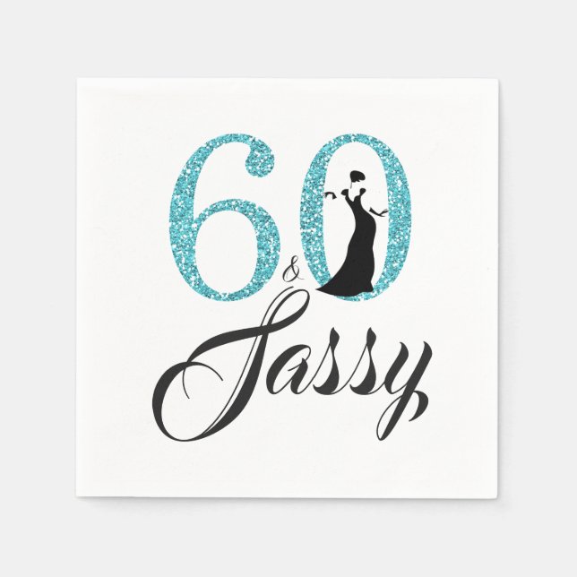 Serviette Jetable 60 et Sassy Blue Parties scintillant fête d'annive (Devant)