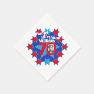 Serviette Jetable 70e anniversaire photo et nom étoile rouge serviet
