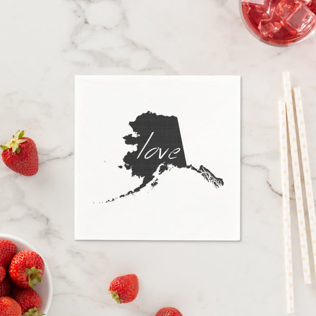 Serviette Jetable Alaska Formé noir Chalkboard Alaskan Love (En situation)