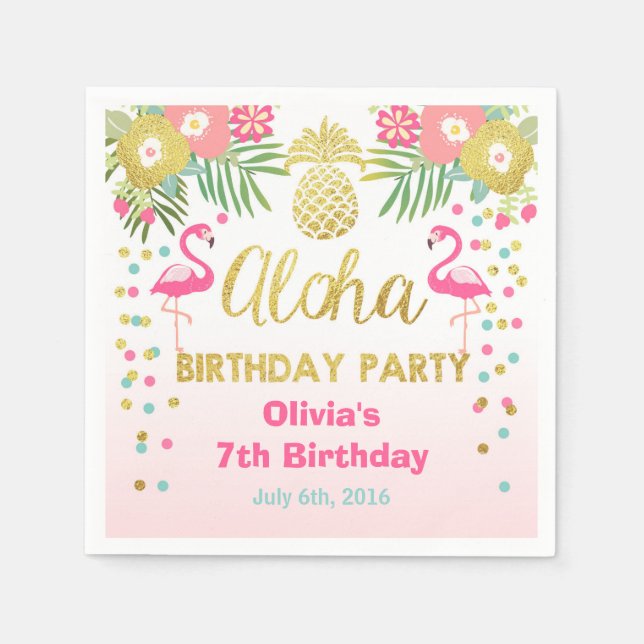 Serviette Jetable Aloha Tropical Flamant rose Anniversaire Papier Na (Devant)