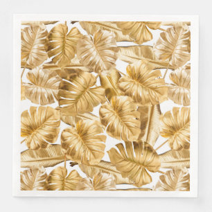 Serviette Jetable Aloha Tropical Gold Parties scintillant Monstera F