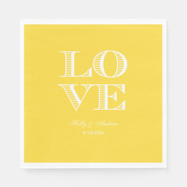 Serviette Jetable Ananas Jaune AMOUR Blanc serviettes (Devant)