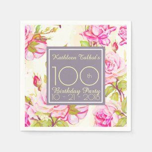 Serviette Jetable Ancien Rose 100e anniversaire Papier de fête Napk