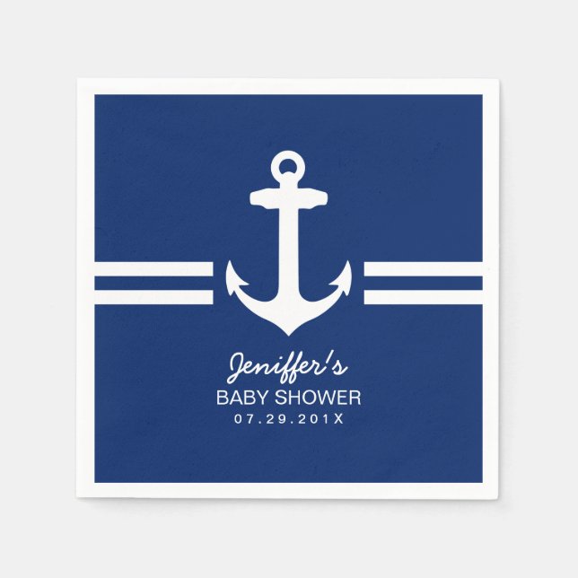 Serviette Jetable Ancre simple Baby shower à bandes nautiques (Devant)