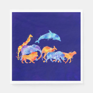 Serviette Jetable Animaux sauvages qui s'allient à l'aquarelle colo