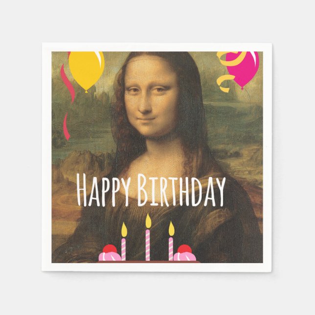 Serviette Jetable Anniversaire de Mona Lisa avec gâteau et ballons (Devant)