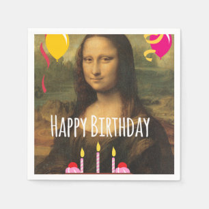 Serviette Jetable Anniversaire de Mona Lisa avec le gâteau et les