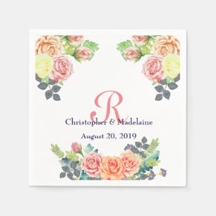 Serviette Jetable Apricot Rose d'aquarelle et Mariage rose personnal