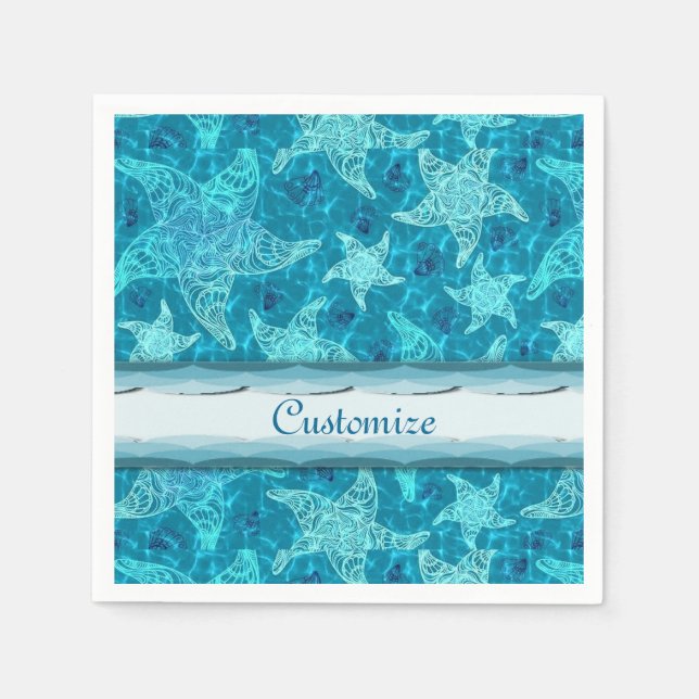 Serviette Jetable Aqua Blue Starfish Motif (Devant)
