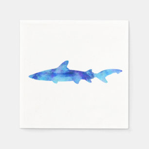 Serviette Jetable Aquarelle de requin Silhouette Teinture Aqua bleu 
