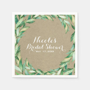 Serviette Jetable Aquarelle Feuilles Vertes Mariage Rustique Kraft
