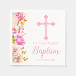 Serviette Jetable Aquarelle Fleurs et Baptême croisé Napkin