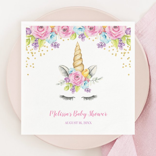 Serviette Jetable Aquarelle Floral Unicorn Baby shower (Créateur téléchargé)