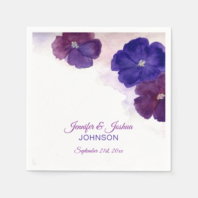 Serviette Jetable Aquarelle Floral Violet Plum Violet Mariage (Devant)