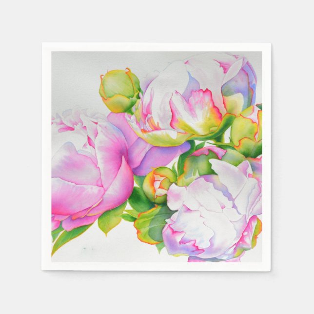 Serviette Jetable Aquarelle florale classique et élégante de pivoine (Devant)