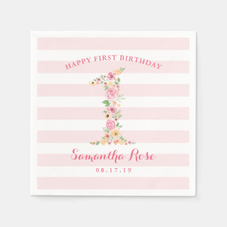 Serviette Jetable Aquarelle Florale Un premier anniversaire