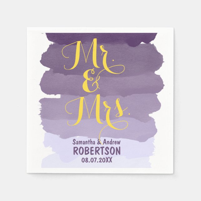 Serviette Jetable Aquarelle lavande violette ombre mariage (Devant)