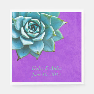 Serviette Jetable Aquarelle Mariage Succulente Fiançailles violet
