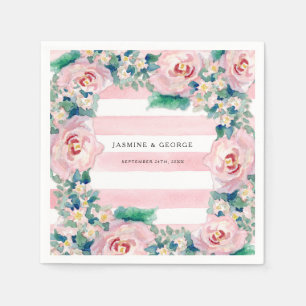 Serviette Jetable Aquarelle MODERNE Chic Large Stripes avec Rose