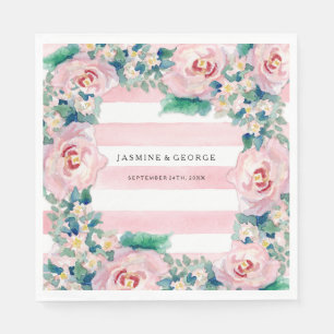 Serviette Jetable Aquarelle MODERNE Chic Large Stripes avec Rose