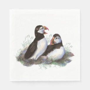 Serviette Jetable Aquarelle Puffin Océan Oiseau Famille Faune