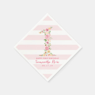 Serviette Jetable Aquarelle rose Floral un premier anniversaire