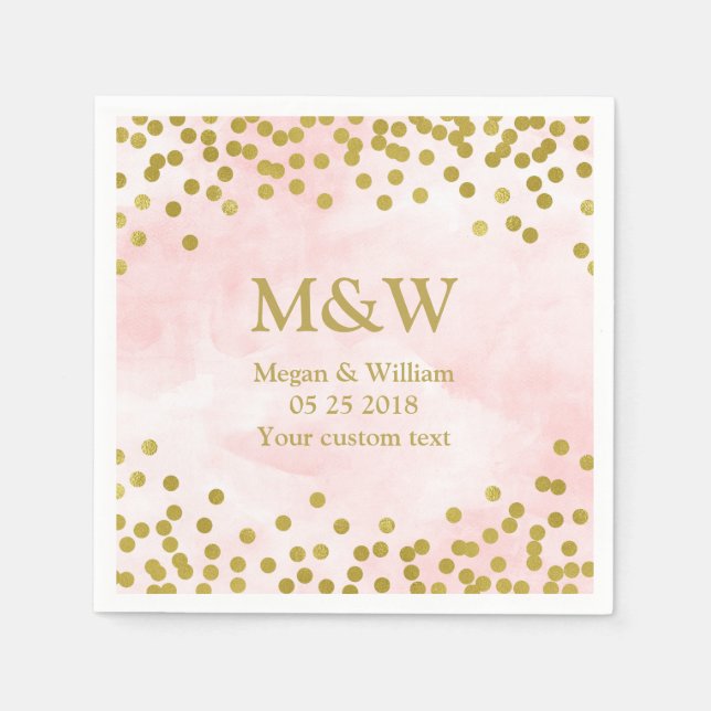 Serviette Jetable Aquarelle rose or Confetti Mariage Napkin (Devant)